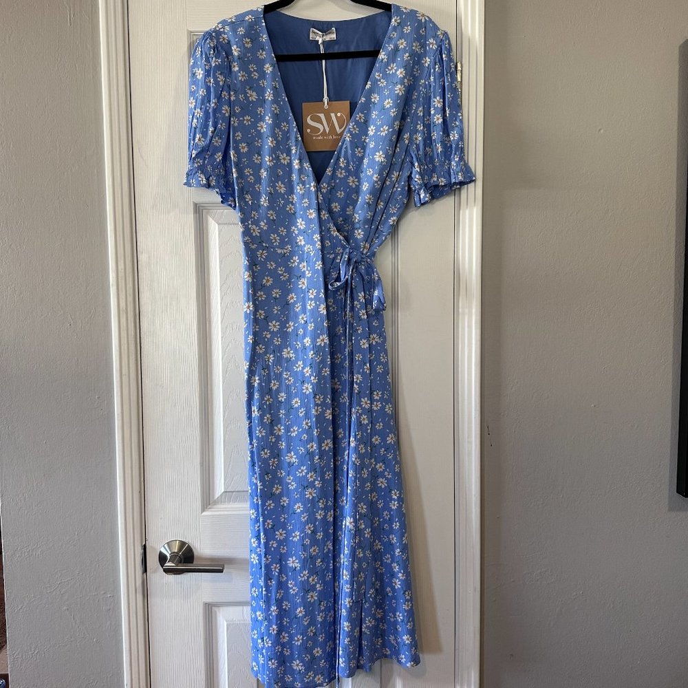 SWD Blue Floral Wrap Midi Dress